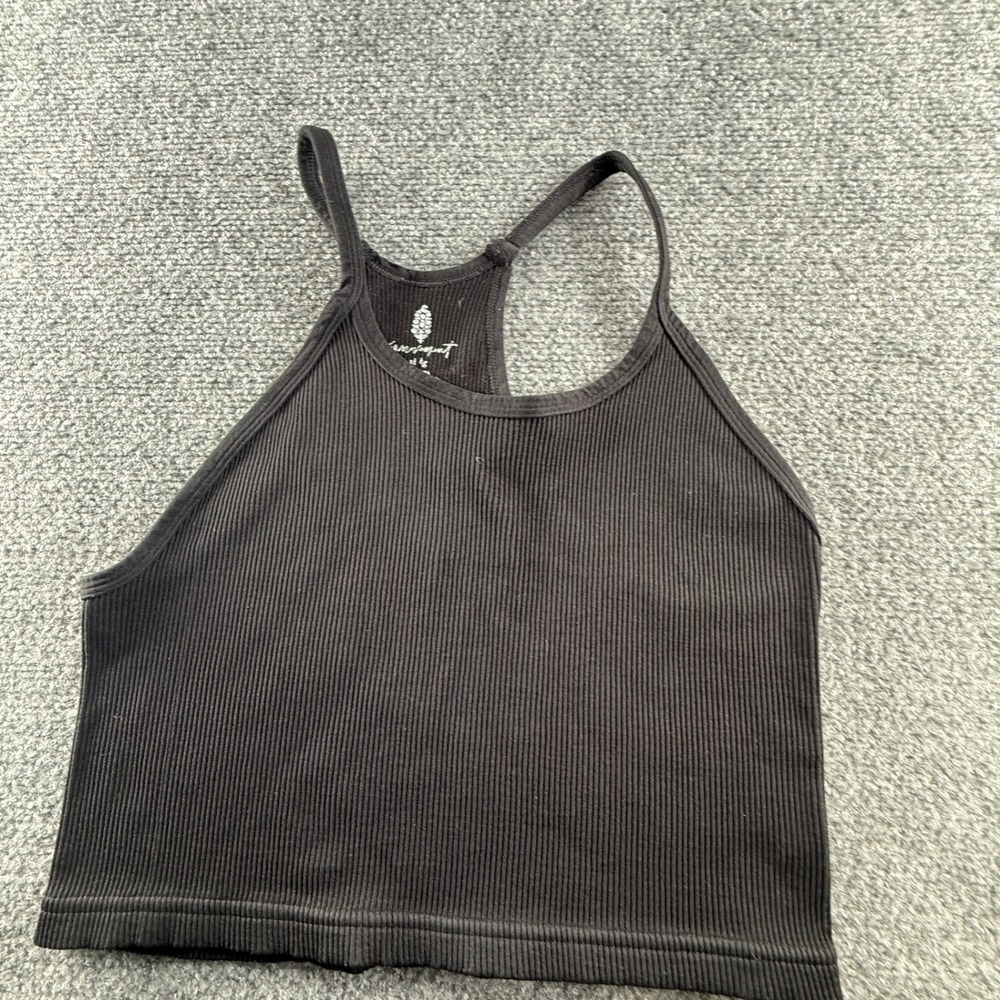 Free People Movement Happiness Runs Crop Tank Black Ribbed Seamless XL OB416547